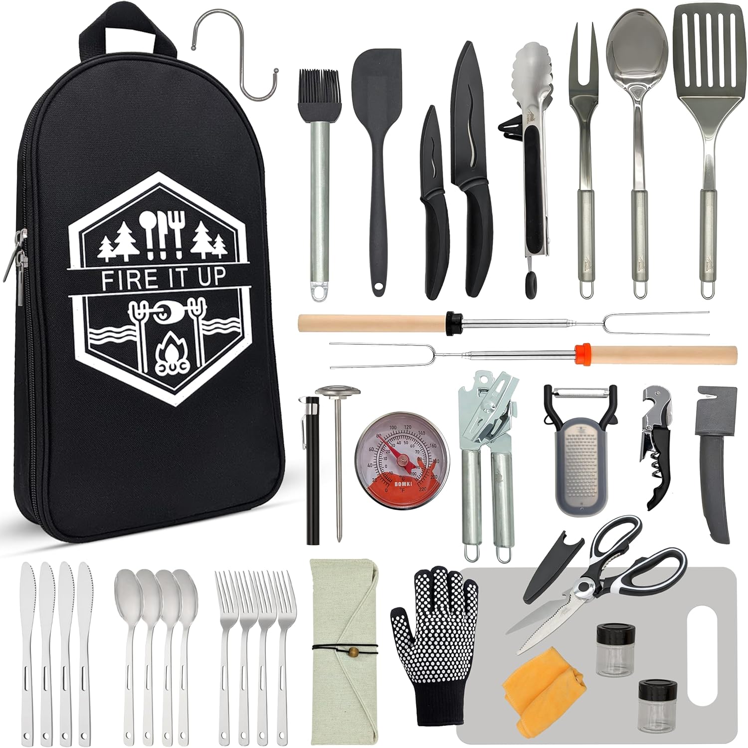 Camping Cooking Essentials Kit - Juego de utensilios de cocina para