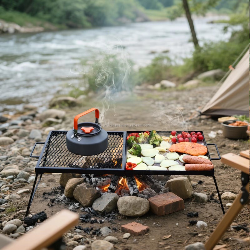 Camping Cooking Over Fire - Parrilla Plegable para Acampar al Aire