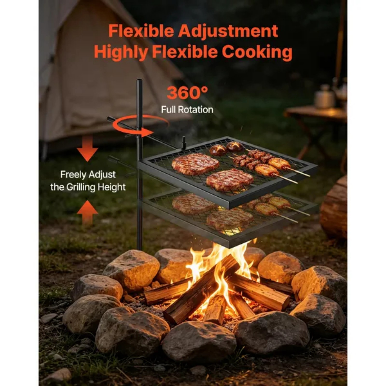 Parrilla Giratoria Resistente  - Camping Cooking Over Fire reseña y precio
