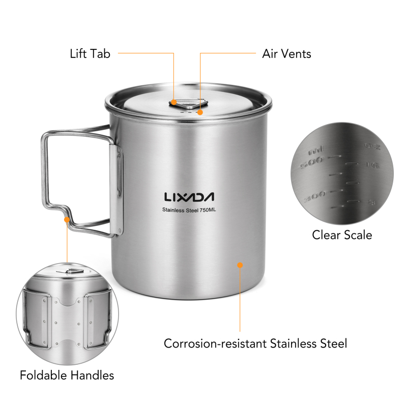 Lixada-taza de agua de acero i - Camping Cooking Cup reseña y precio